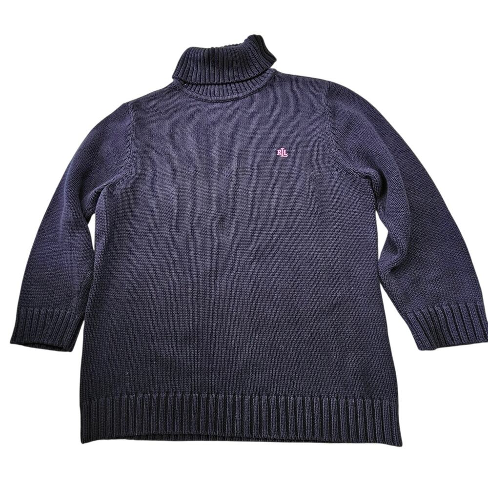Lauren Ralph Lauren 3/4 Sleeve Navy Turtleneck Knit Sweater Women's Size Large - Picture 2 of 15